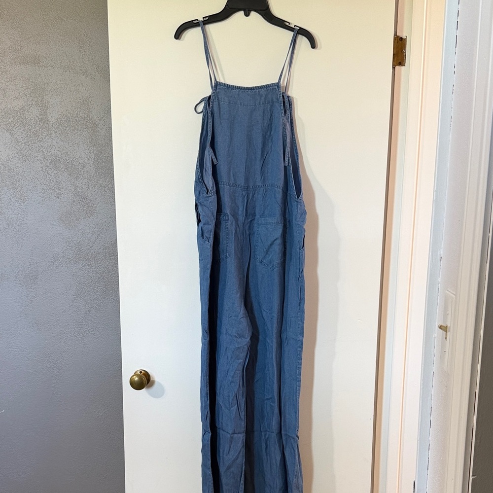 Zenana Outfitters Blue Denim-Style Wide-Leg Overall Jumpsuit - Picture 6 of 11